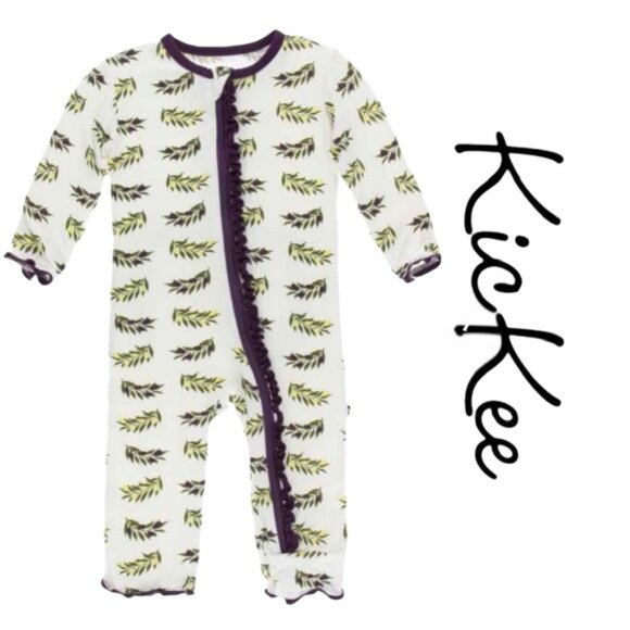 Kickee Pants | Coverall with Zipper Natural Olive Branch | Size 12 - 18 Months - Picture 1 of 7